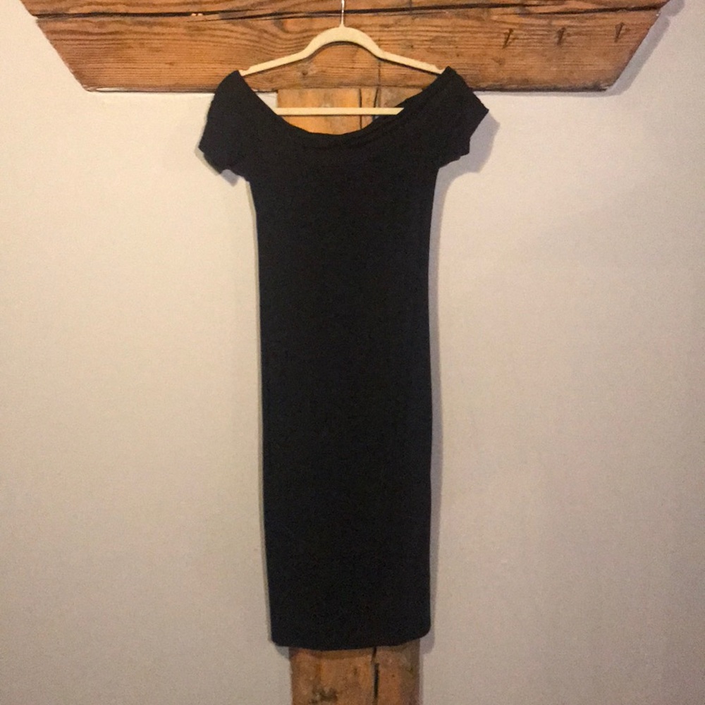 Off the shoulder black knit dress
